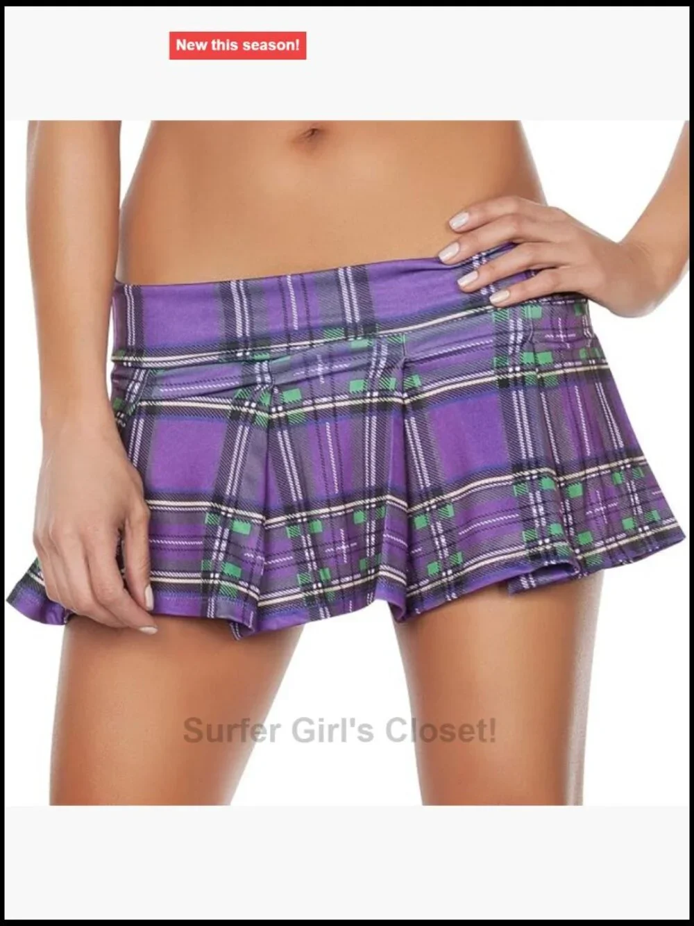 Plaid Mini Skirt - Low Rise Drawstring
